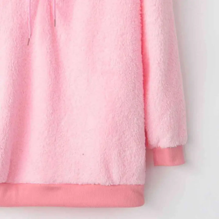 Cozy Quarter Zip Drawstring Teddy Hoodie in Soft Plush Materials Clothing Tops Trendsi