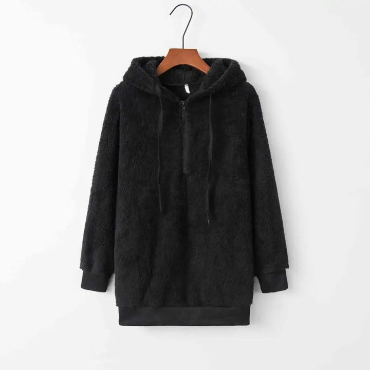 Cozy Quarter Zip Drawstring Teddy Hoodie in Soft Plush Materials Clothing Tops Trendsi
