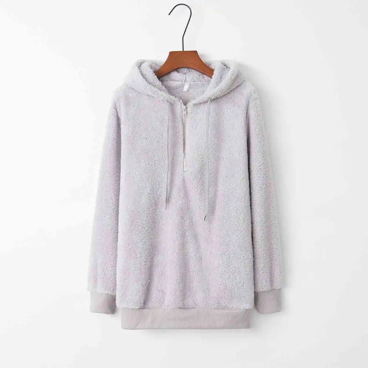 Cozy Quarter Zip Drawstring Teddy Hoodie in Soft Plush Materials Clothing Tops Trendsi