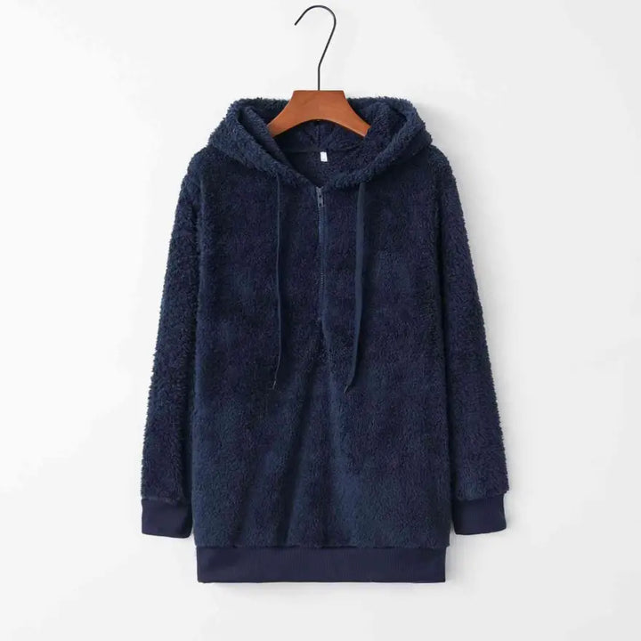 Cozy Quarter Zip Drawstring Teddy Hoodie in Soft Plush Materials Clothing Tops Trendsi