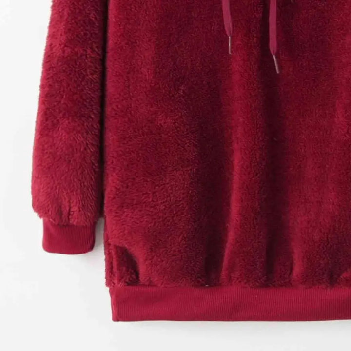 Cozy Quarter Zip Drawstring Teddy Hoodie in Soft Plush Materials Clothing Tops Trendsi