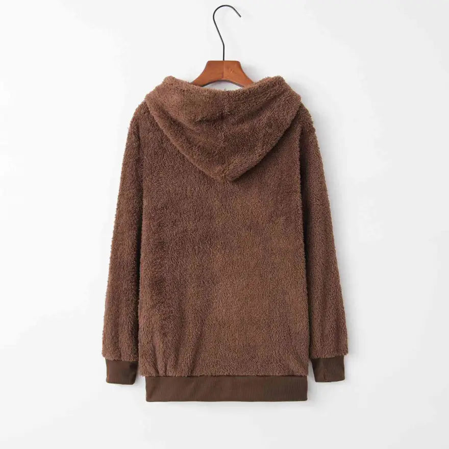 Cozy Quarter Zip Drawstring Teddy Hoodie in Soft Plush Materials Clothing Tops Trendsi