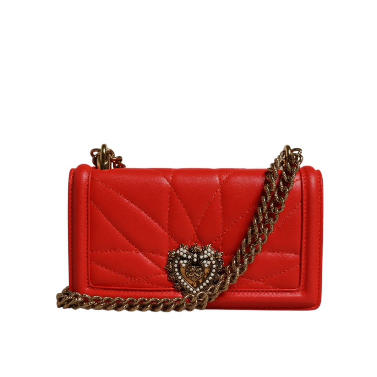 Red Hot Luxury Dolce Gabbana Devotion Bag in Quilted Lamb Leather &