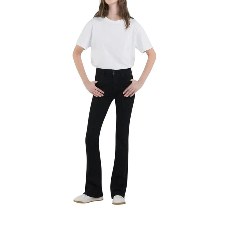 Replay Black Cotton Bootcut Jeans