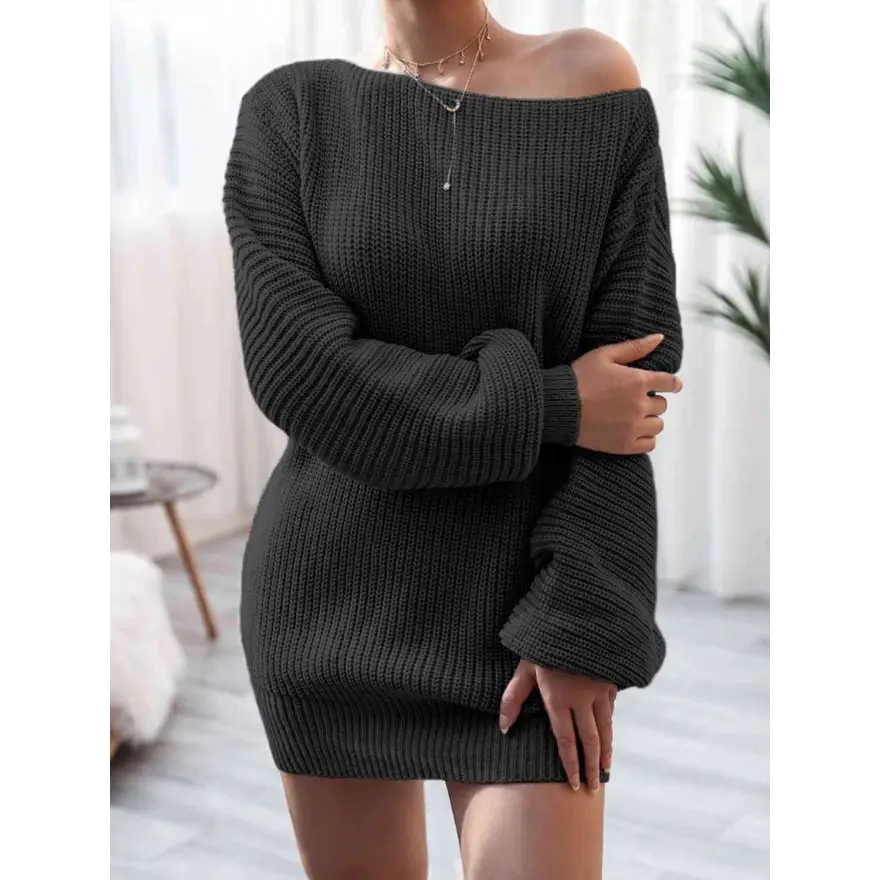 Effortless Chic Rib Knit Mini Sweater Dress Clothing Tops Trendsi