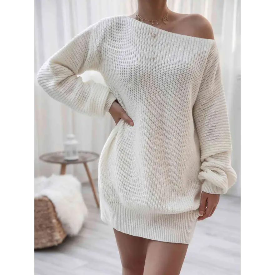 Effortless Chic Rib Knit Mini Sweater Dress Clothing Tops Trendsi