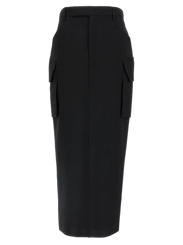Rick Owens Black Wool Midi Skirt