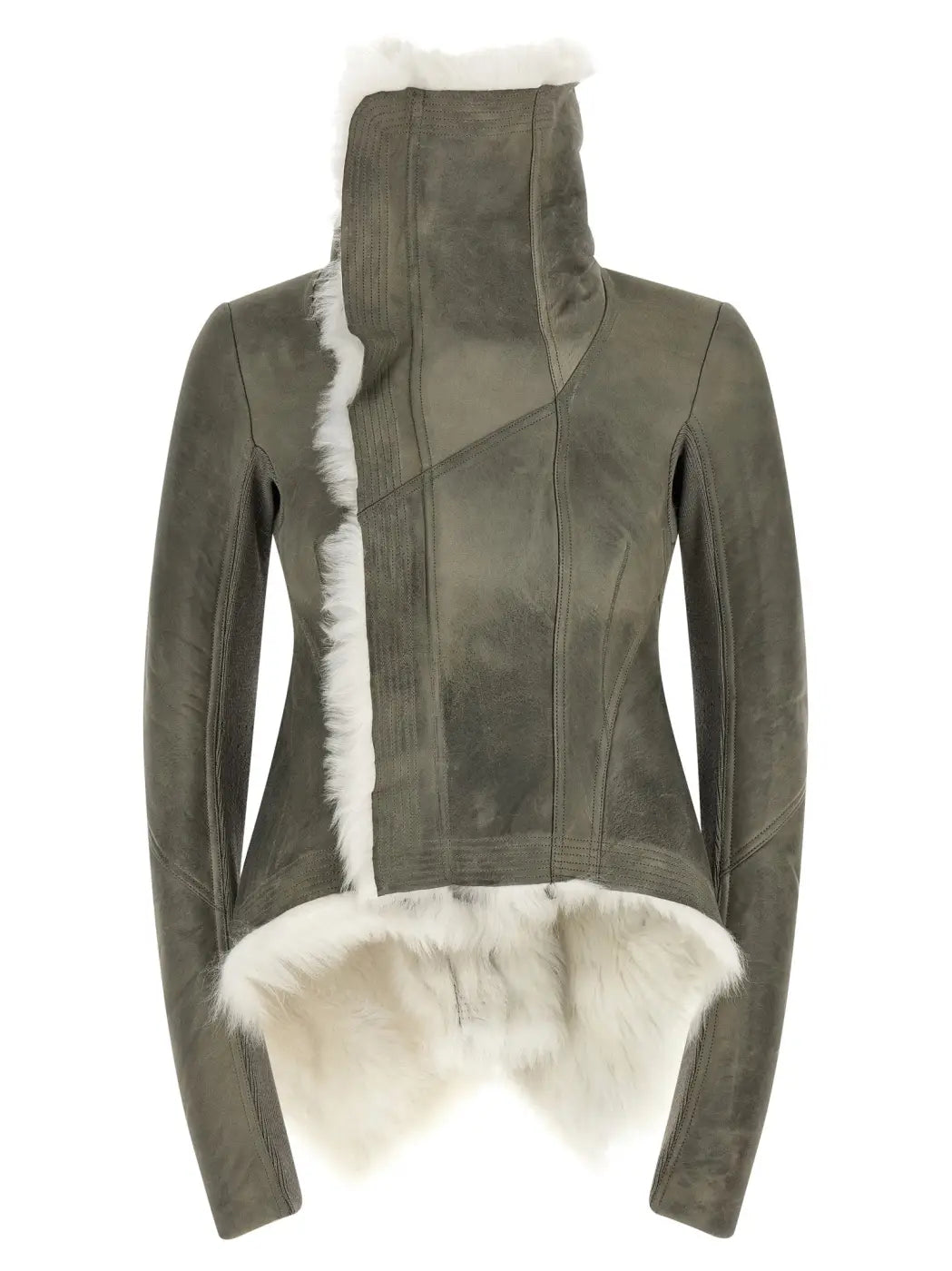 Rick Owens Gray Lamb Fur Leather Jacket