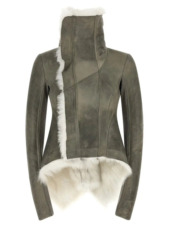 Rick Owens Gray Lamb Fur Leather Jacket