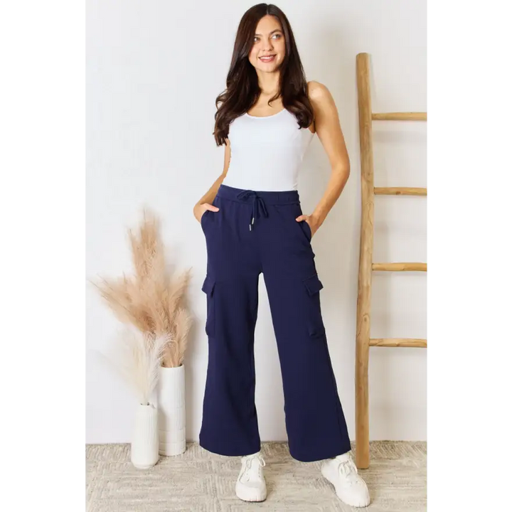 Effortlessly Chic Drawstring Relaxed Cargo Wide Leg Pants Clothing bottoms Trendsi