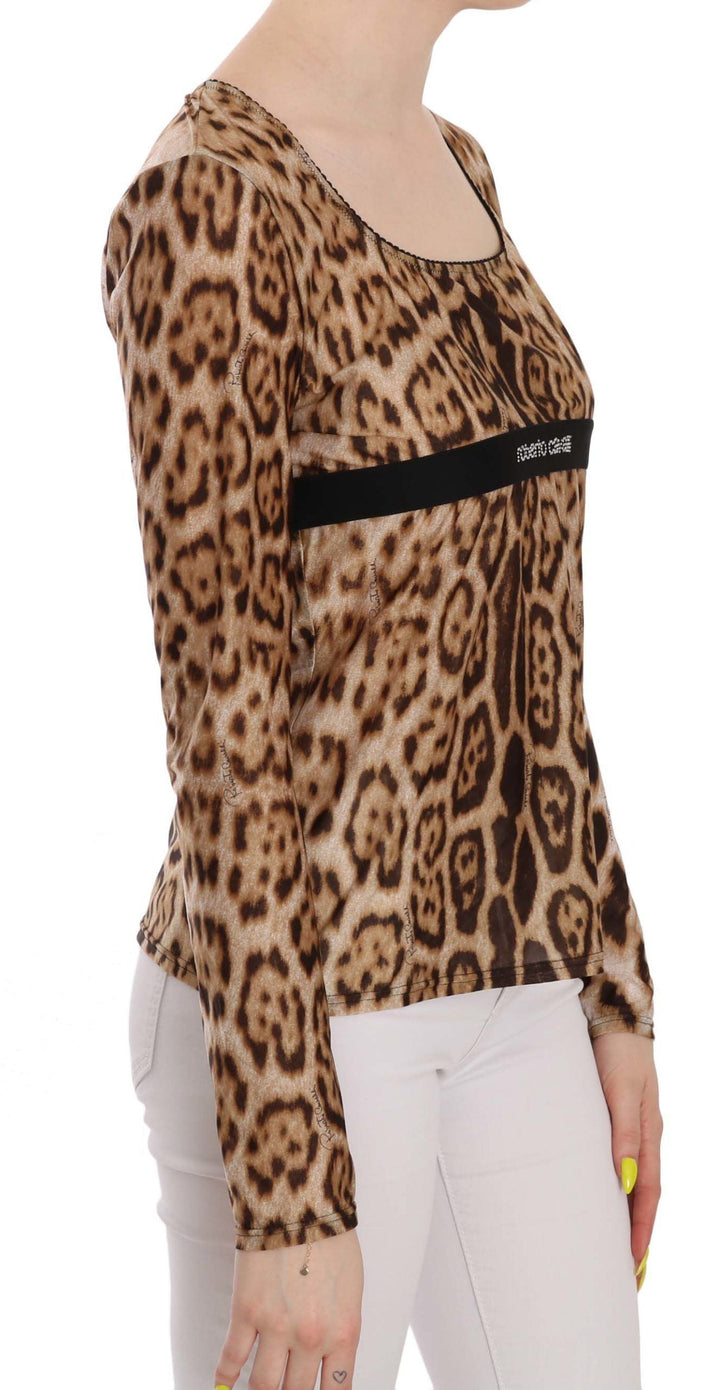 Roberto Cavalli - Brown Round Neck Leopard Women Top Blouse
