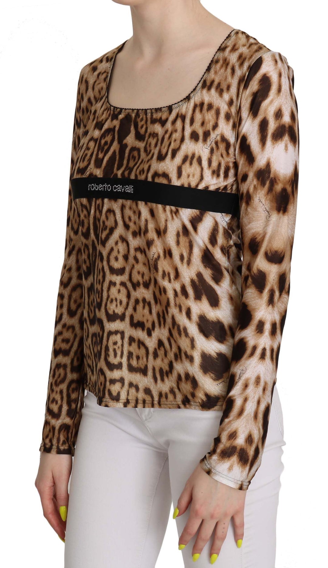 Roberto Cavalli - Brown Round Neck Leopard Women Top Blouse