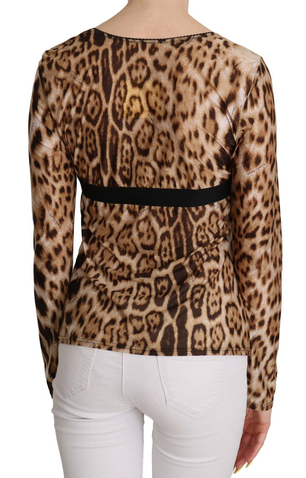 Roberto Cavalli - Brown Round Neck Leopard Women Top Blouse