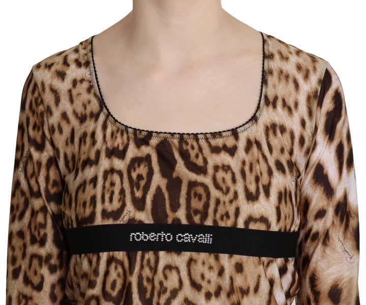Roberto Cavalli - Brown Round Neck Leopard Women Top Blouse