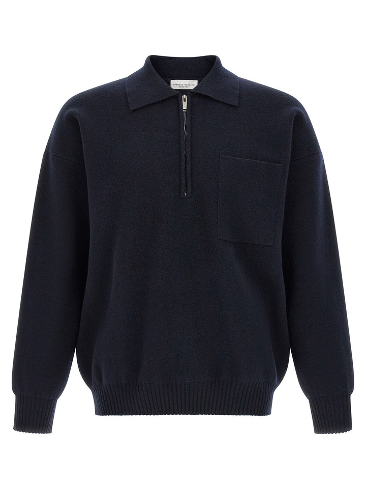 Roberto Collina Blue Merino Wool Polo Shirt
