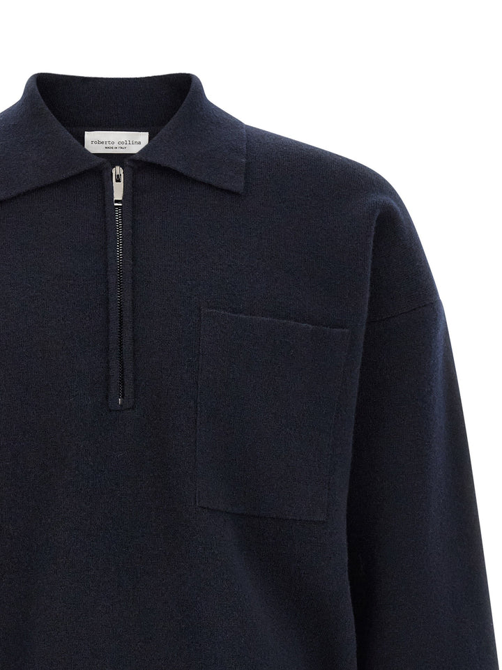 Roberto Collina Blue Merino Wool Polo Shirt