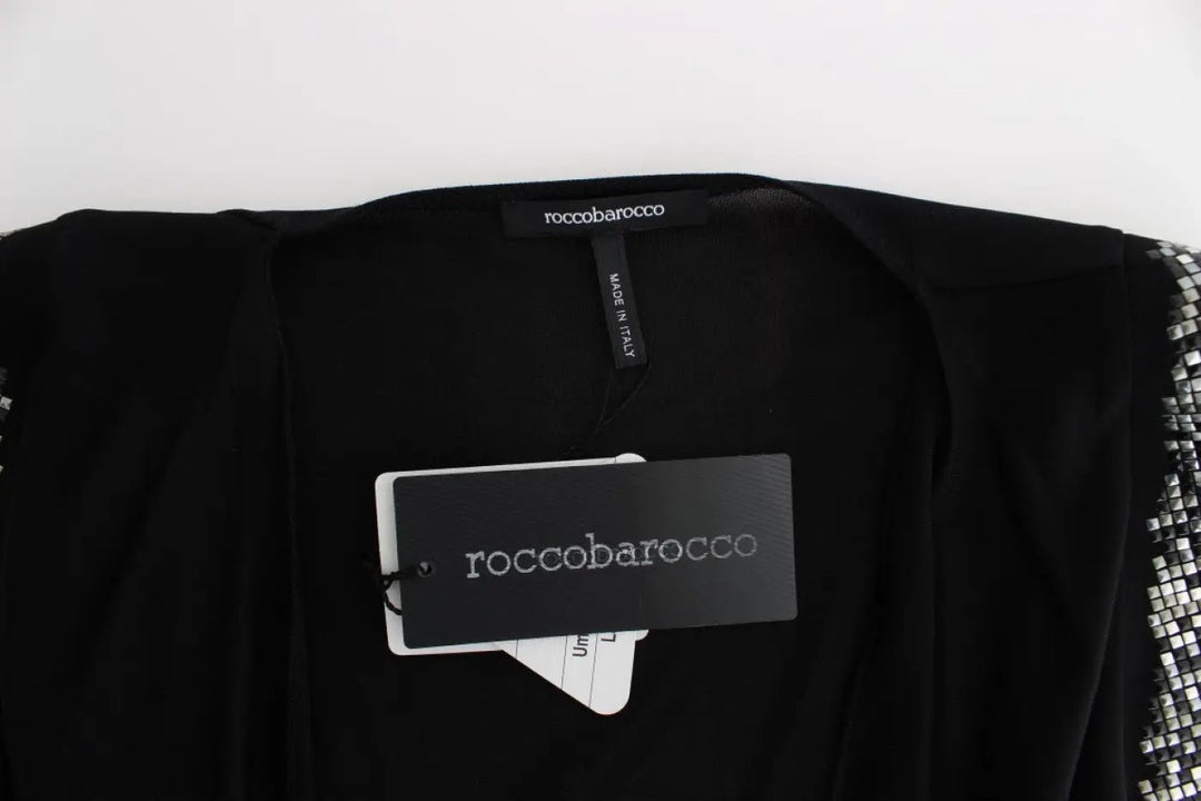 Roccobarocco Black Embellished Jersey Mini Sheath Short Dress women’s dress