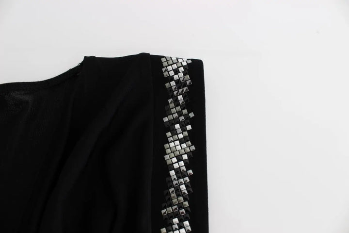 Roccobarocco Black Embellished Jersey Mini Sheath Short Dress women’s dress