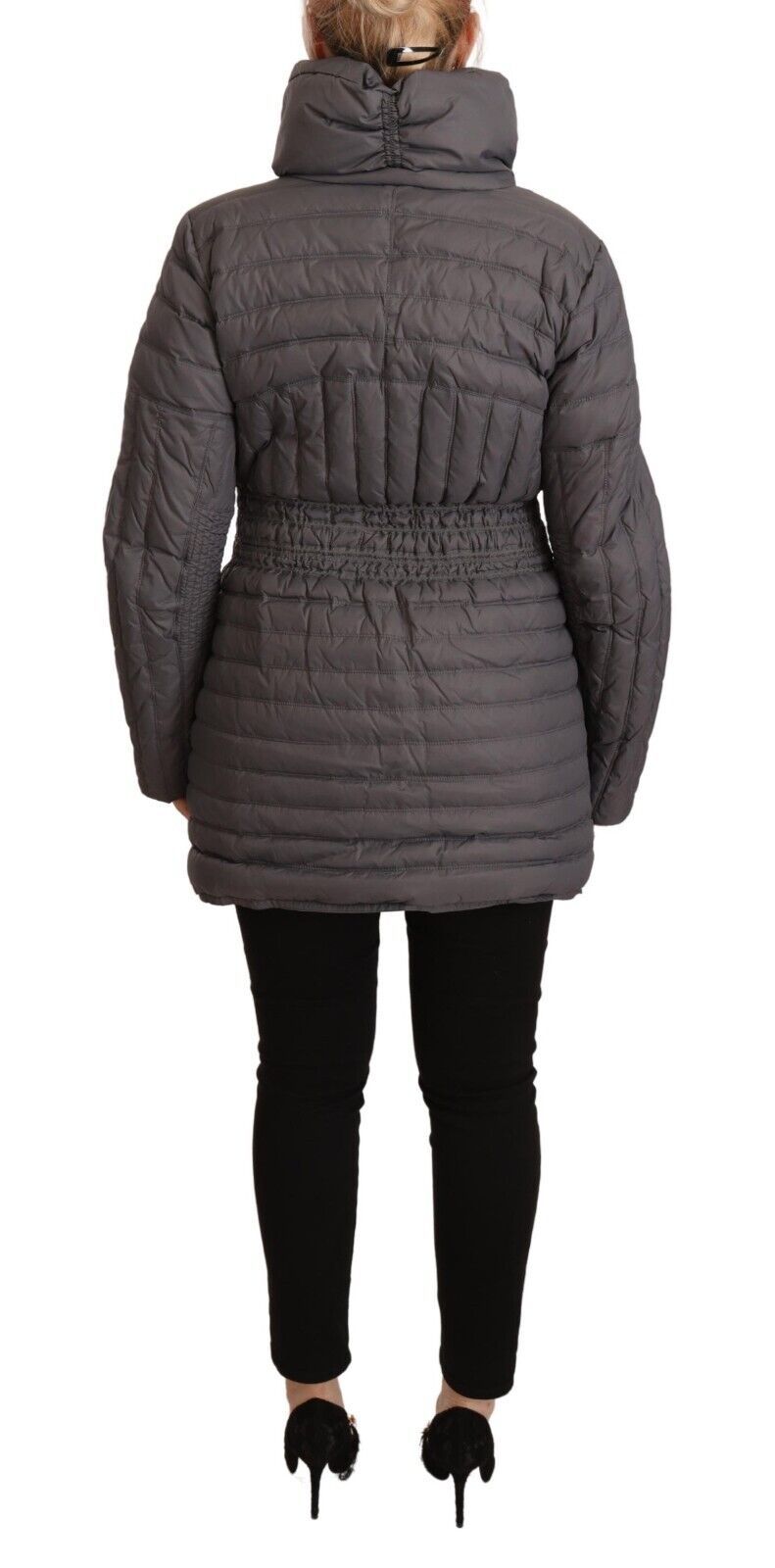 Roccobarocco Puffer Jackets - Gray Quilted Long Sleeves Logo Patch Full Zip Jacket