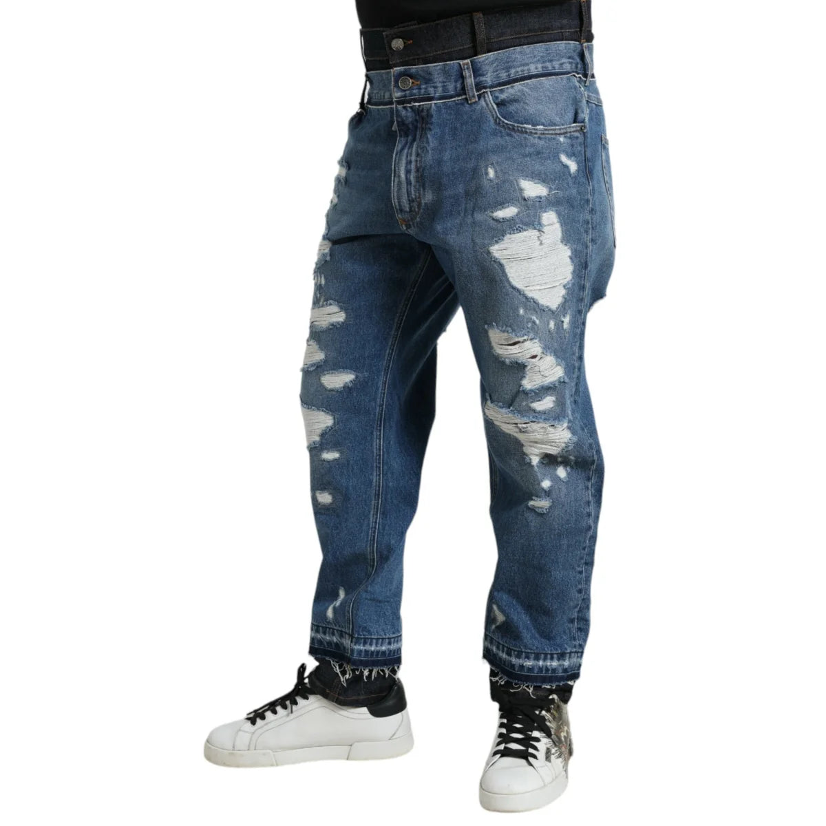 Rock Street Style in Dolce Gabbana Skinny Tattered Denim Jeans &