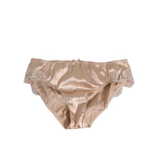 Rosy Beige Silk Satin Slip Panties with Lace Trim by Dolce & Gabbana