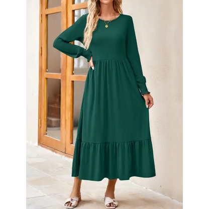 Round Neck Lantern Sleeve Ruffle Hem Dress Clothing Tops Trendsi