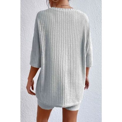 Chic Ribbed Lounge Set with Round Neck Top and Shorts for Ultimate Comfort Clothing Tops Trendsi