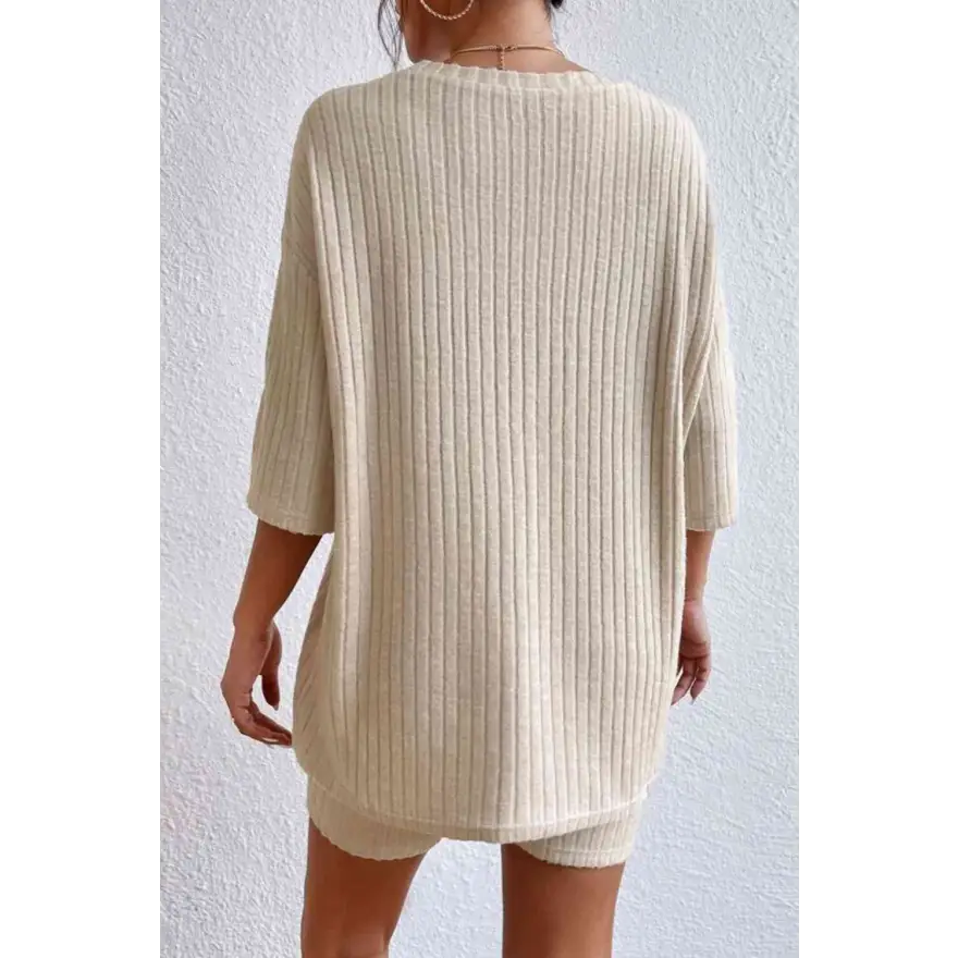 Chic Ribbed Lounge Set with Round Neck Comfort Clothing Tops Trendsi