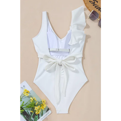 Dive into Style with Ruffled V-Neck Wide Strap One-Piece Swimwear Clothing Tops Trendsi