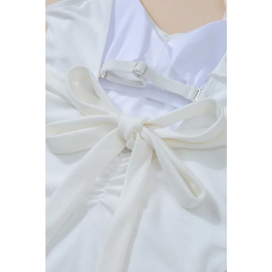 Ruffled V Neck Wide Strap One Piece Swimwear with Removable Padding Clothing Tops Trendsi