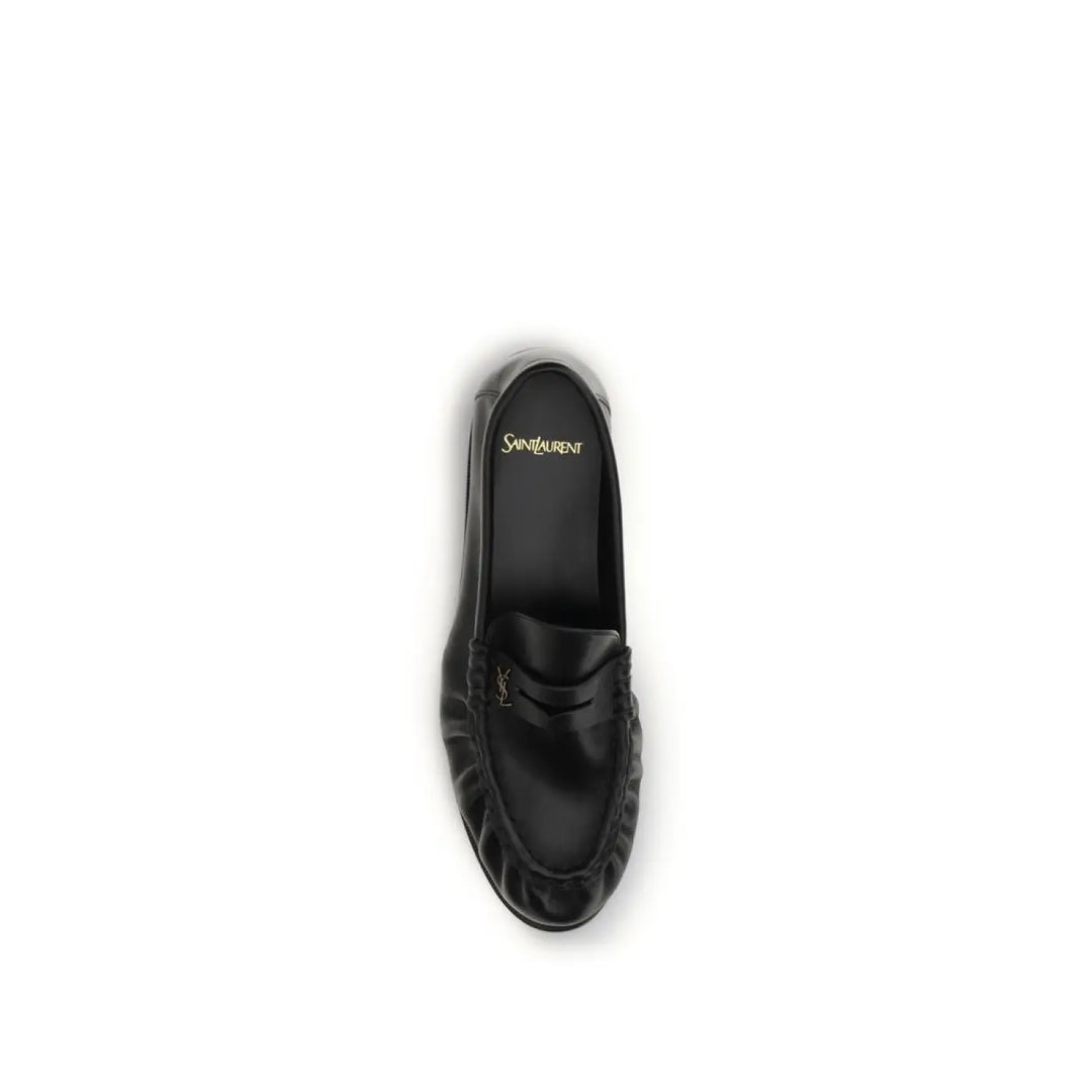 Saint Laurent Black Calf Leather Bos Taurus Slip-on Loafers