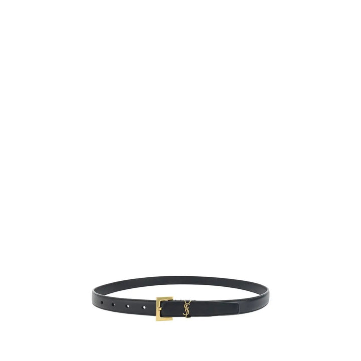 Saint Laurent Black Calf Leather Bos Taurus Thin Belt
