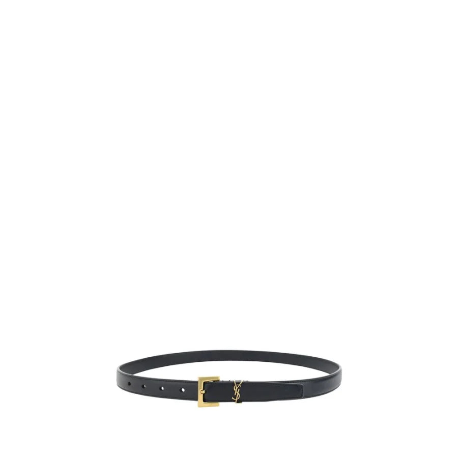 Saint Laurent Black Calf Leather Bos Taurus Thin Belt