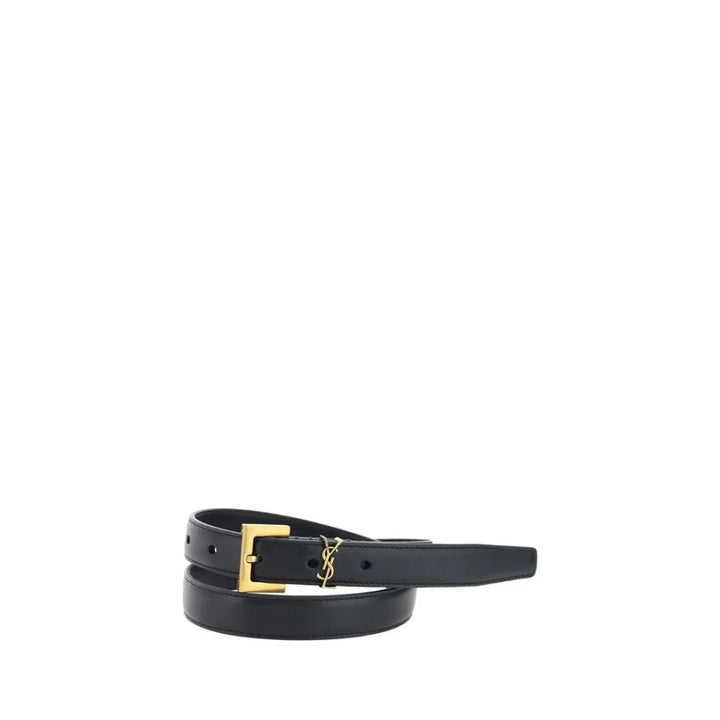 Saint Laurent Black Calf Leather Bos Taurus Thin Belt