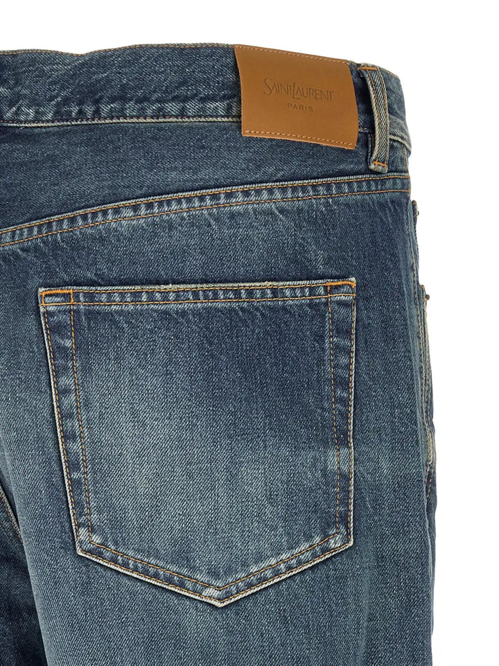 Saint Laurent Blue Cotton Straight-leg Jeans