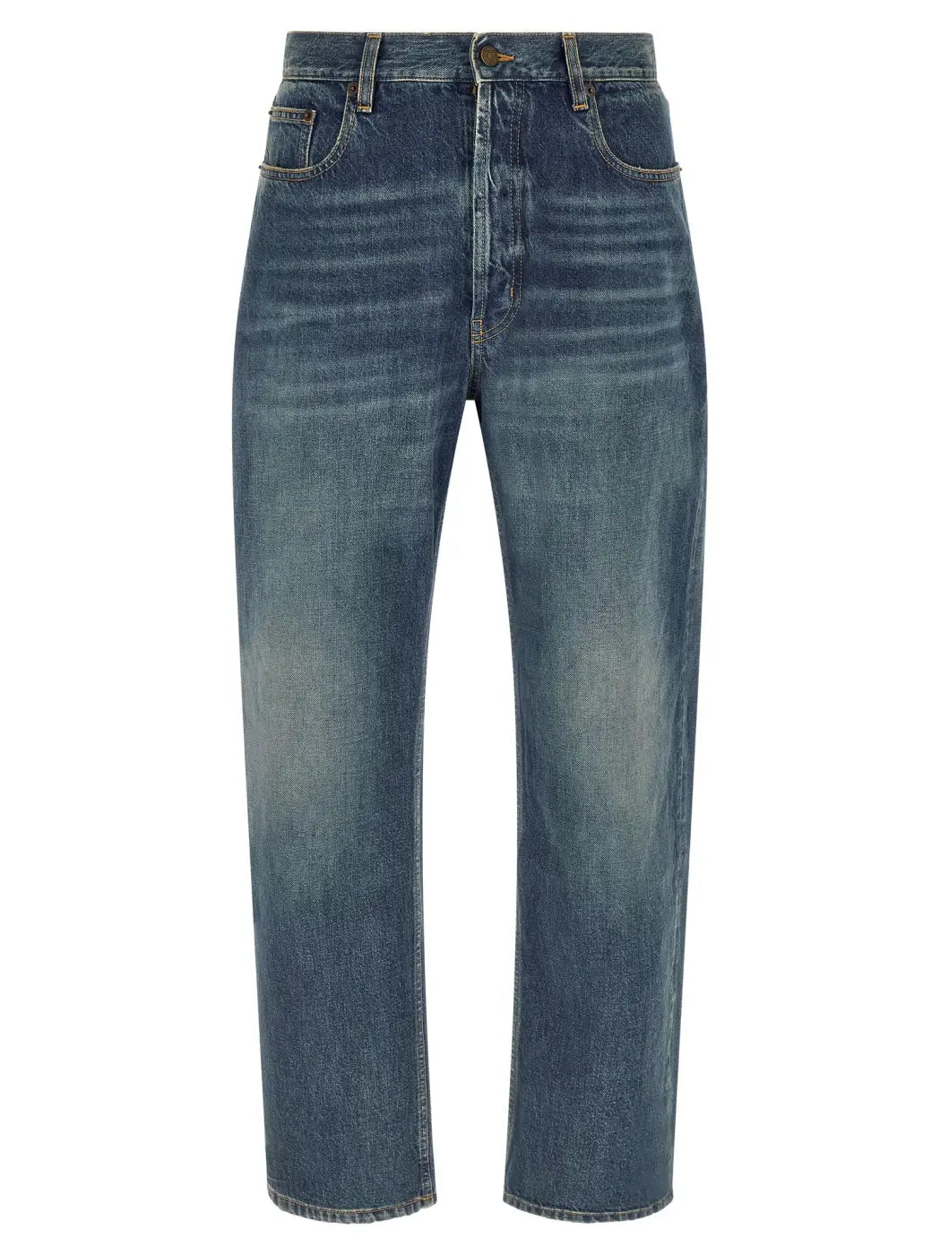 Saint Laurent Blue Cotton Straight-leg Jeans