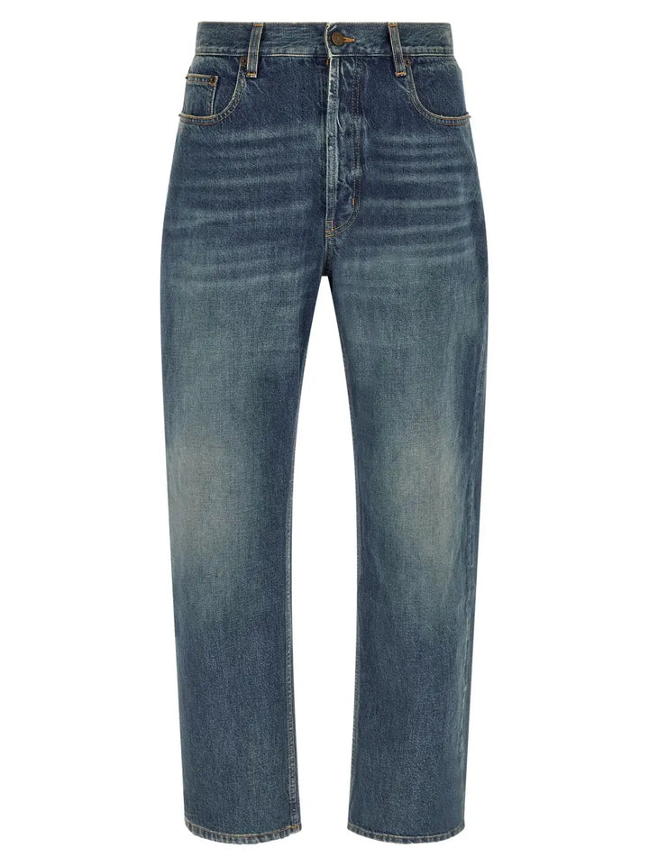 Saint Laurent Blue Cotton Straight-leg Jeans
