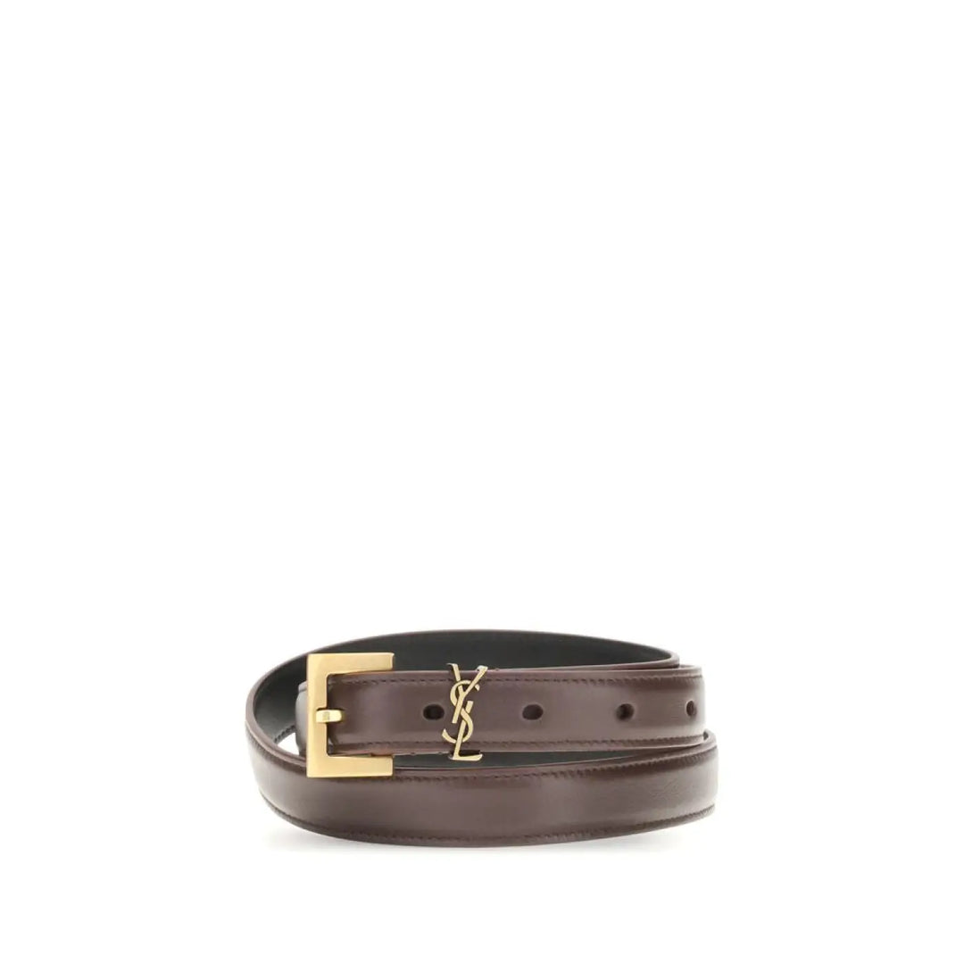 Saint Laurent Brown Calf Leather Bos Taurus Thin Belt