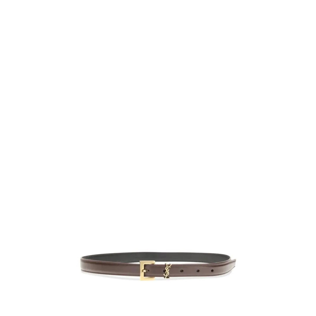 Saint Laurent Brown Calf Leather Bos Taurus Thin Belt