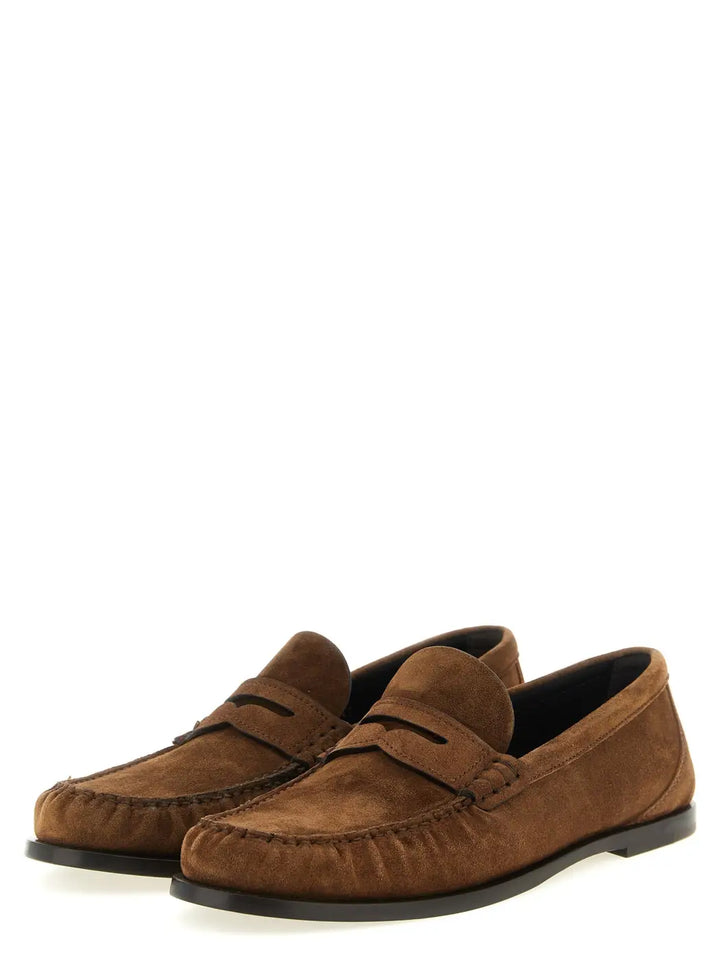 Saint Laurent Brown Calfskin Slip-on Loafers