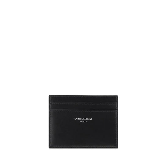 Saint Laurent Calfskin Card Holder with Brand Monogram Pressure-Stamped