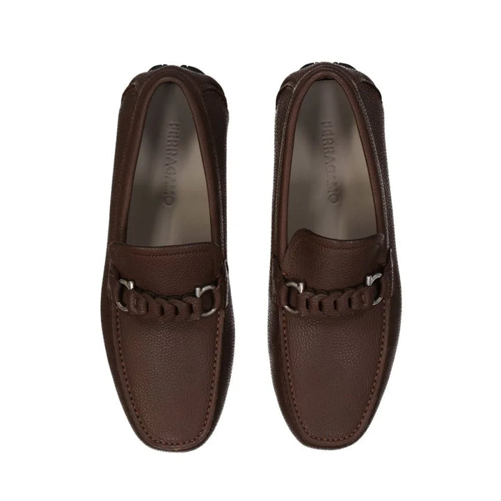 Salvatore Ferragamo Brown Calfskin Slip-On Loafers