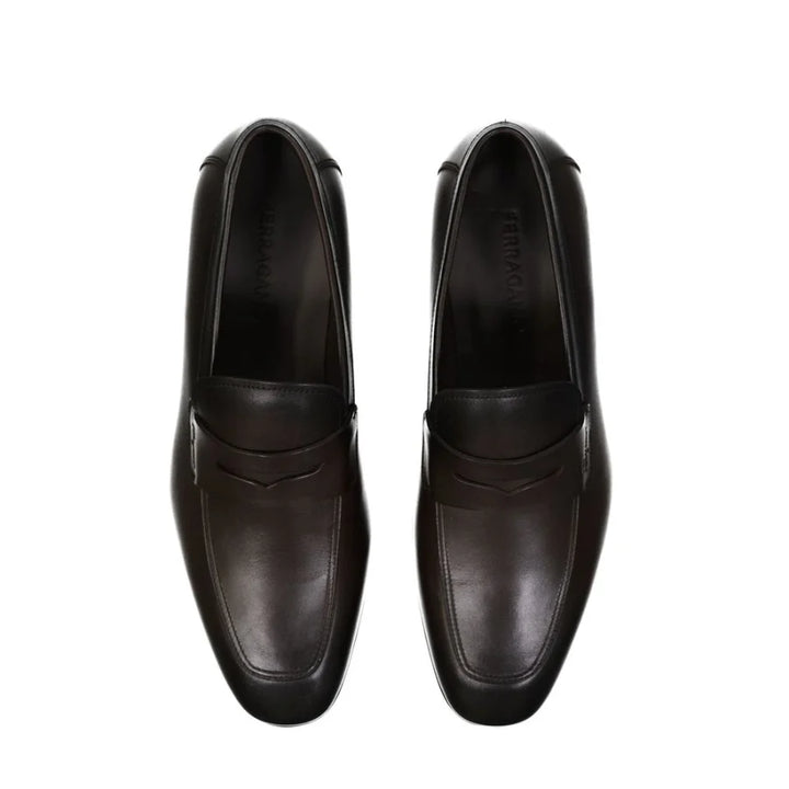 Salvatore Ferragamo Brown Leather Slip-On Loafers