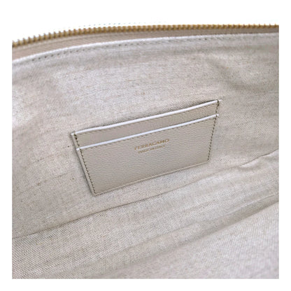 Salvatore Ferragamo Code F84817 Leather Gray Shoulder Bag with Front Logo