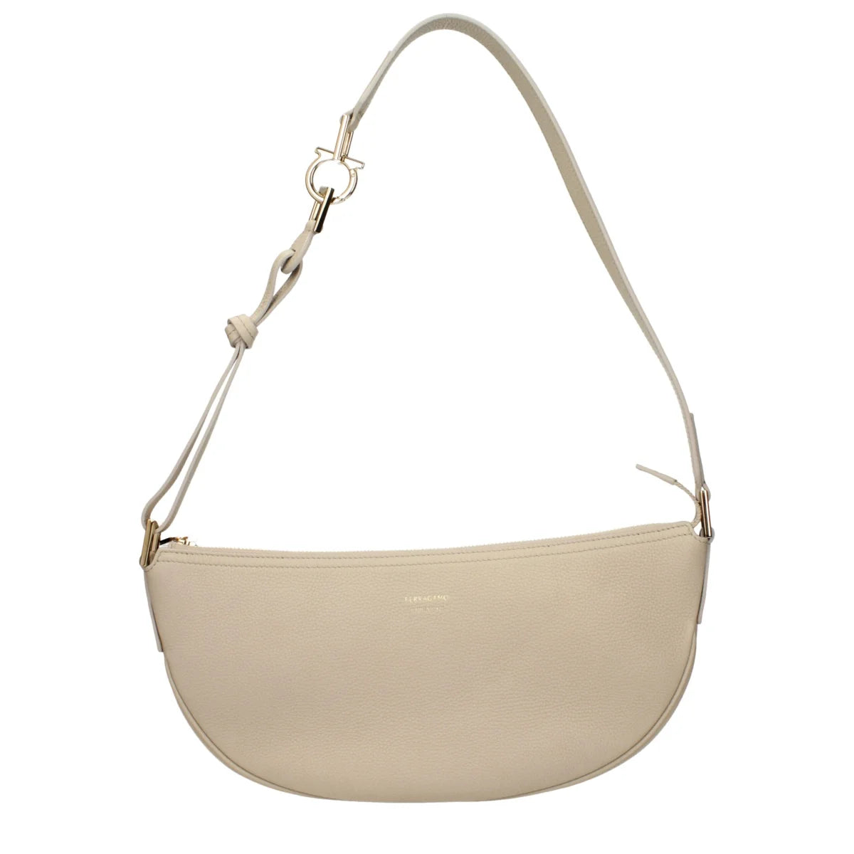 Salvatore Ferragamo Code F84817 Leather Gray Shoulder Bag with Front Logo