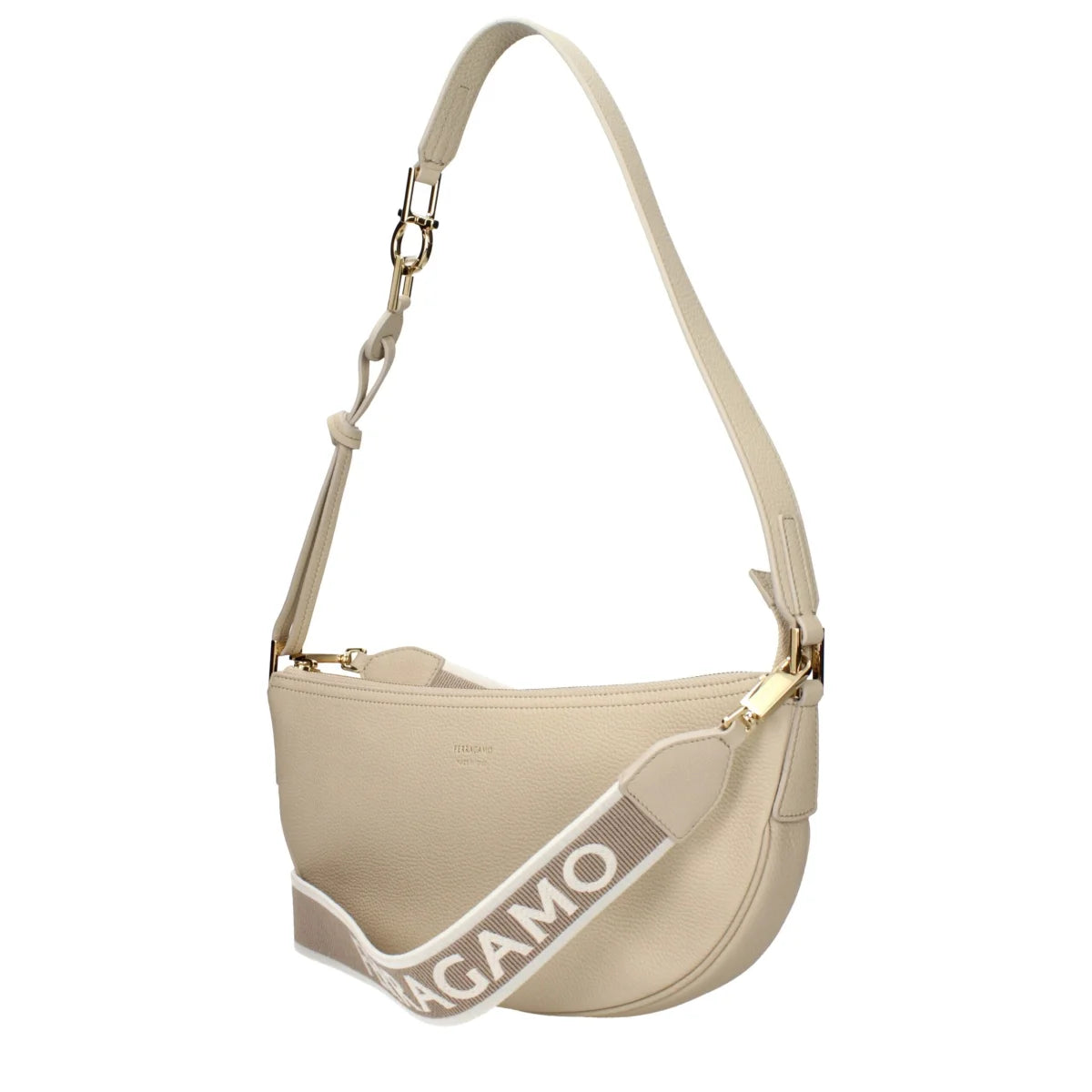 Salvatore Ferragamo Code F84817 Leather Gray Shoulder Bag with Front Logo