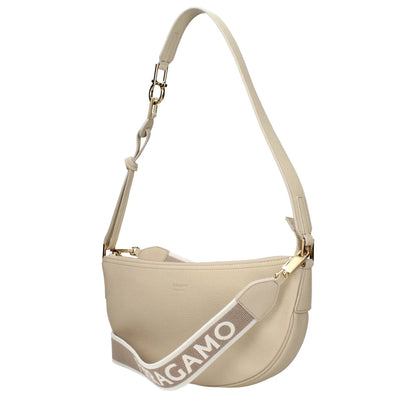 Salvatore Ferragamo Code F84817 Leather Gray Shoulder Bag with Front Logo