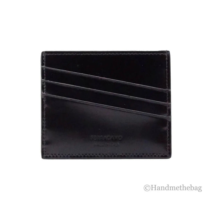 Salvatore Ferragamo Slim Black Embossed Patent Leather Card Case Wallet