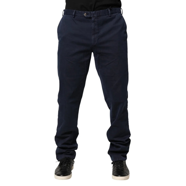 SANTANIELLO Mid Waist Dark Blue Skinny Fit Pants for Effortless Style Santaniello