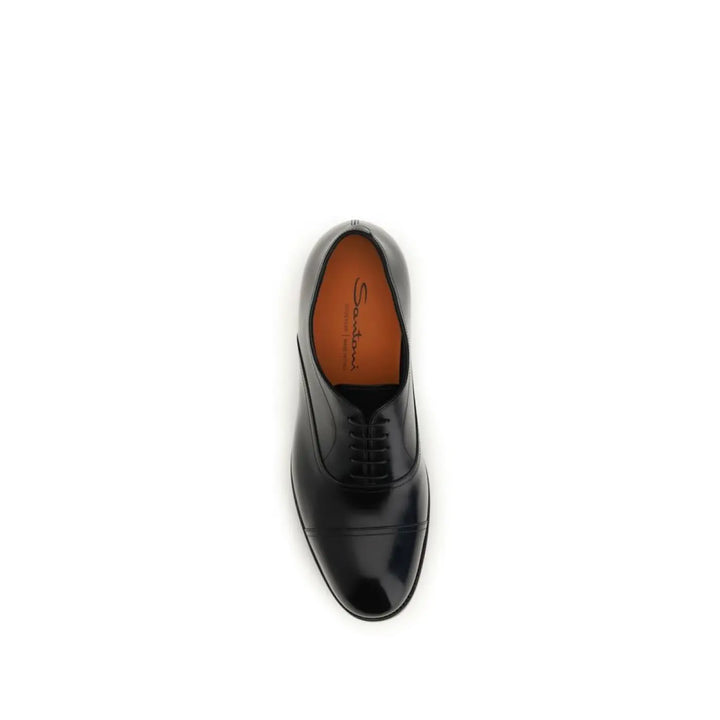 Santoni Black Calf Leather Bos Taurus Oxfords and Derbies